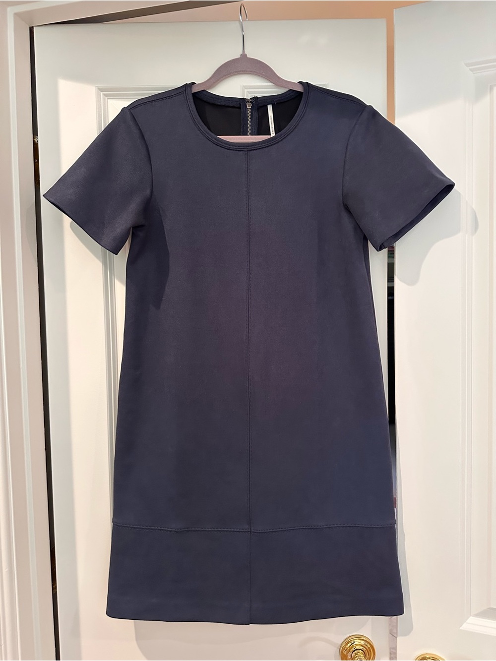 Anthropologie Classic Short-Sleeve Suede Shift Dress in Navy